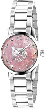 Shop Gucci G Timeless Quartz Mother of Pearl Pink Dial Silver Steel Strap Watch For Women - YA1265013 in USA