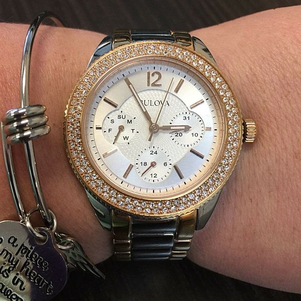 Bulova Crystal Collection Silver Dial Two Tone Steel Strap Watch for Women - 98N100 Buy Now By Bulova