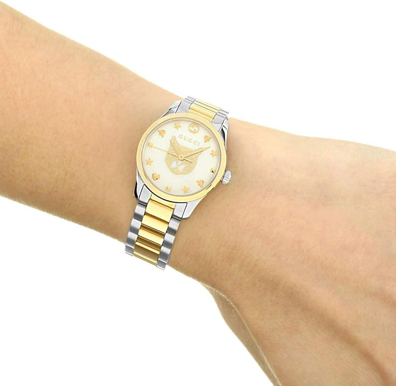 Gucci G Timeless Quartz Mother of Pearl Dial Two Tone Steel Strap Watch For Women - YA1265012 Buy Now By Gucci