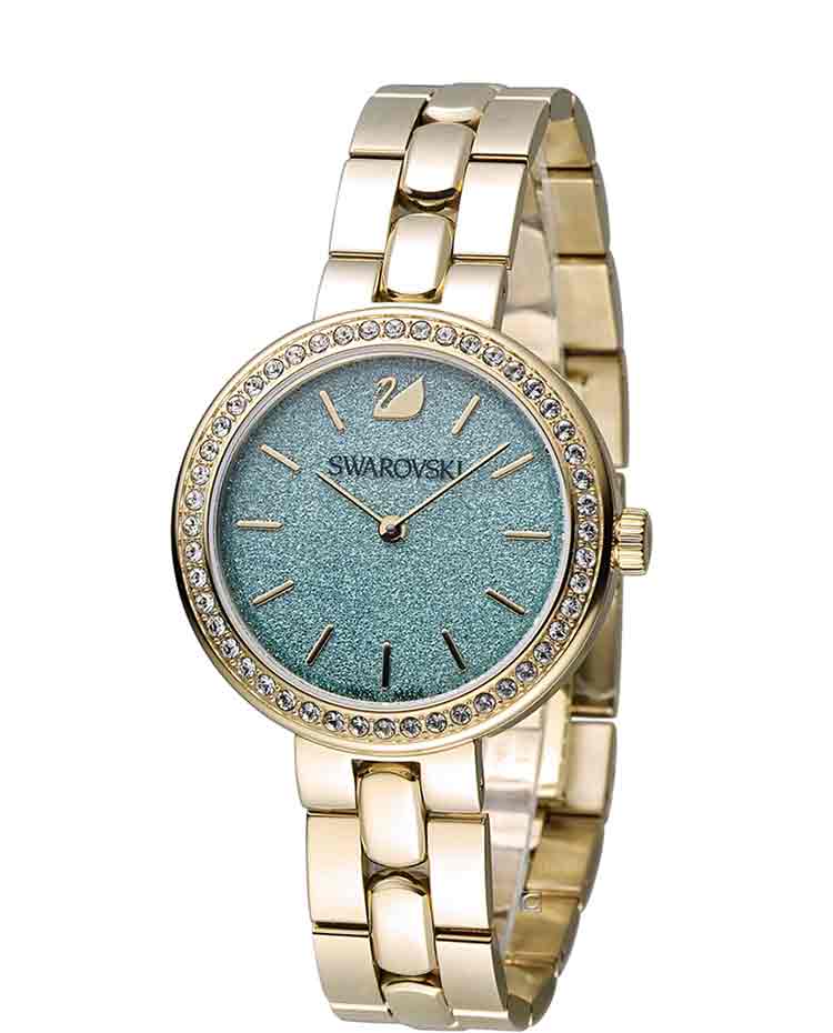 Shop Swarovski Daytime Crystals Turquoise Dial Gold Steel Strap Watch for Women - 5182212 in USA