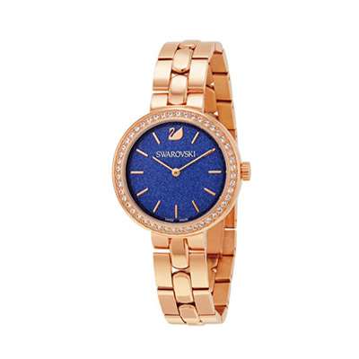 Shop Swarovski Daytime Glittering Blue Dial Rose Gold Steel Strap Watch for Women - 5182277 in USA