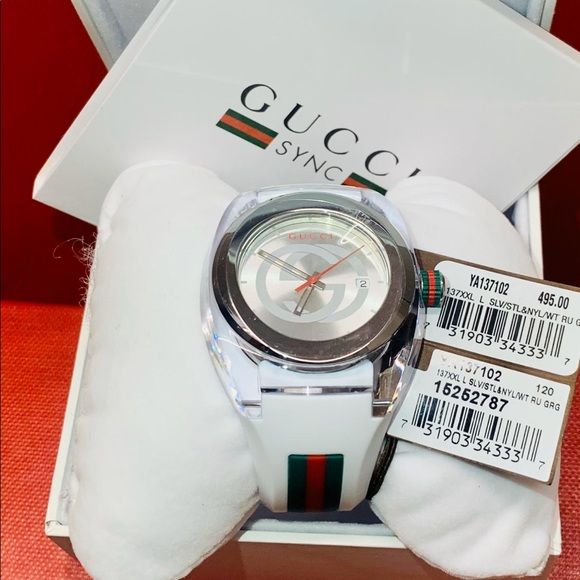 Shop Gucci SYNC XXL White Dial White Rubber Strap Watch For Men - YA137102 in USA