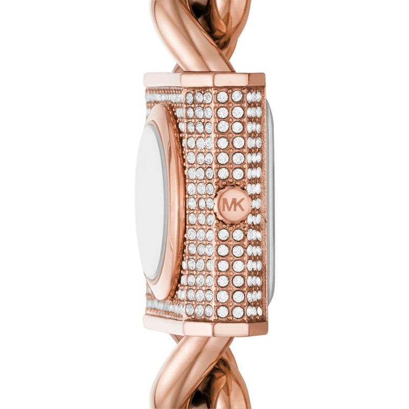 Shop Michael Kors Chain Lock Three-Hand Rose Gold Dial Rose Gold Steel Strap Watch for Women - MK4827 in USA