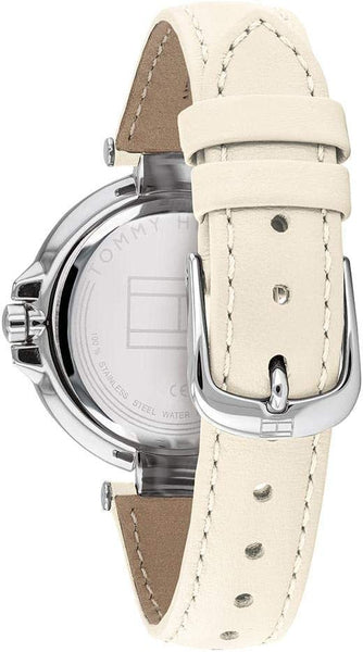 Shop Tommy Hilfiger Angela Silver Dial Cream Leather Strap Watch for Women - 1782123 in USA