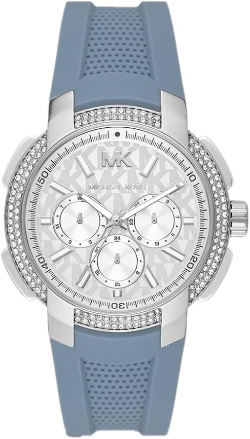 Michael Kors Sidney Multifunction Crystals Silver Dial Blue Rubber Strap Watch for Women - MK7220 Buy Now By Michael Kors
