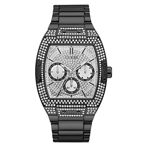 Shop Guess Phoenix Multifunction Crystals Silver Dial Black Steel Strap Watch For Men - GW0094G3 in USA