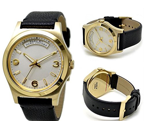 Shop Marc Jacobs Baby Dave Gold Dial Black Leather Strap Watch for Women - MBM1264 in USA