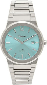 Shop Salvatore Ferragamo F-80 Classic Tiffany Blue Dial Silver Steel Strap Watch for Men - SFDT02323 in USA