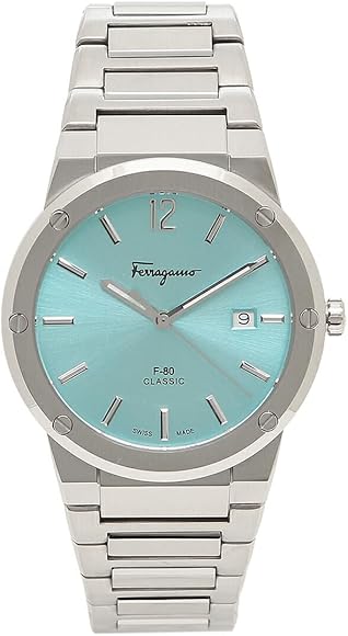 Shop Salvatore Ferragamo F-80 Classic Tiffany Blue Dial Silver Steel Strap Watch for Men - SFDT02323 in USA