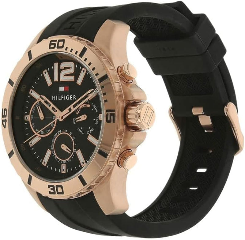 Shop Tommy Hilfiger Sport Multifunction Black Dial Black Rubber Strap Watch for Men - 1791145 in USA