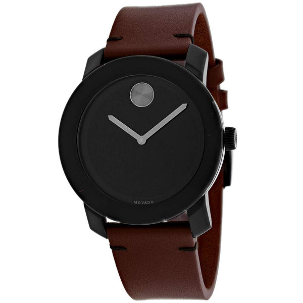 Shop Movado Bold Black Dial Brown Leather Strap Watch For Men - 3600305 in USA