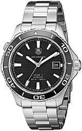 Shop Tag Heuer Aquaracer Caliber 5 Automatic Black Dial Silver Steel Strap Watch for Men - WAK2110.BA0830 in USA