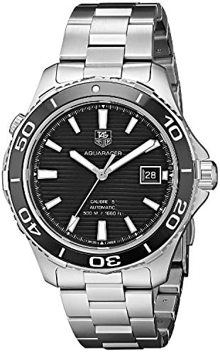 Shop Tag Heuer Aquaracer Caliber 5 Automatic Black Dial Silver Steel Strap Watch for Men - WAK2110.BA0830 in USA