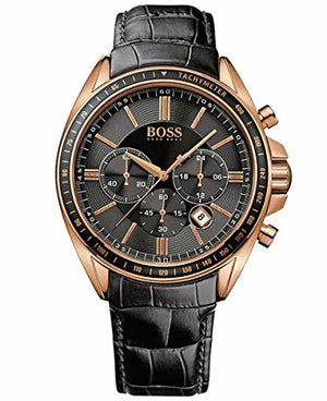 Hugo Boss Driver Chronograph Black Dial Black Leather Strap Watch for Men - 1513092