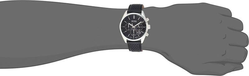 Shop Hugo Boss Champion Black Dial Black Leather Strap Watch for Men - 1513816 in USA