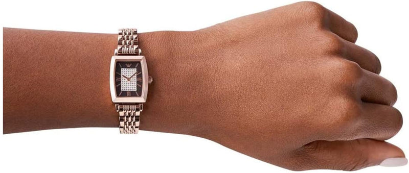 Emporio Armani Gianni T-Bar Analog Crystal Brown Dial Rose Gold Steel Strap Watch For Women - AR11407 Buy Now By Emporio Armani