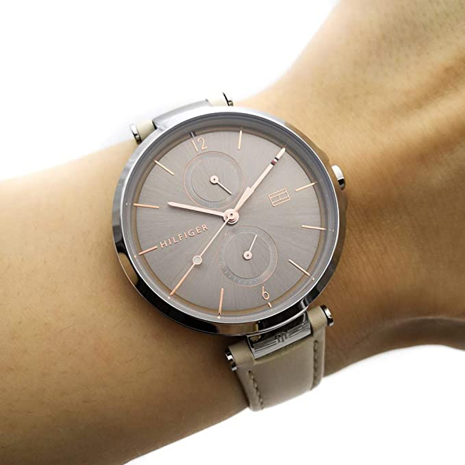 Shop Tommy Hilfiger Angela Silver Dial Cream Leather Strap Watch for Women - 1782123 in USA