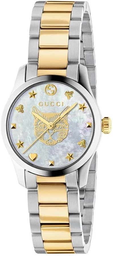 Shop Gucci G Timeless Quartz Mother of Pearl Dial Two Tone Steel Strap Watch For Women - YA1265012 in USA