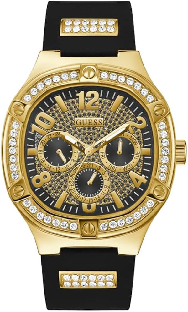 Guess Duke Crystals Black Dial Black Silicone Strap Watch For Men - GW0641G2 Buy Now By Guess