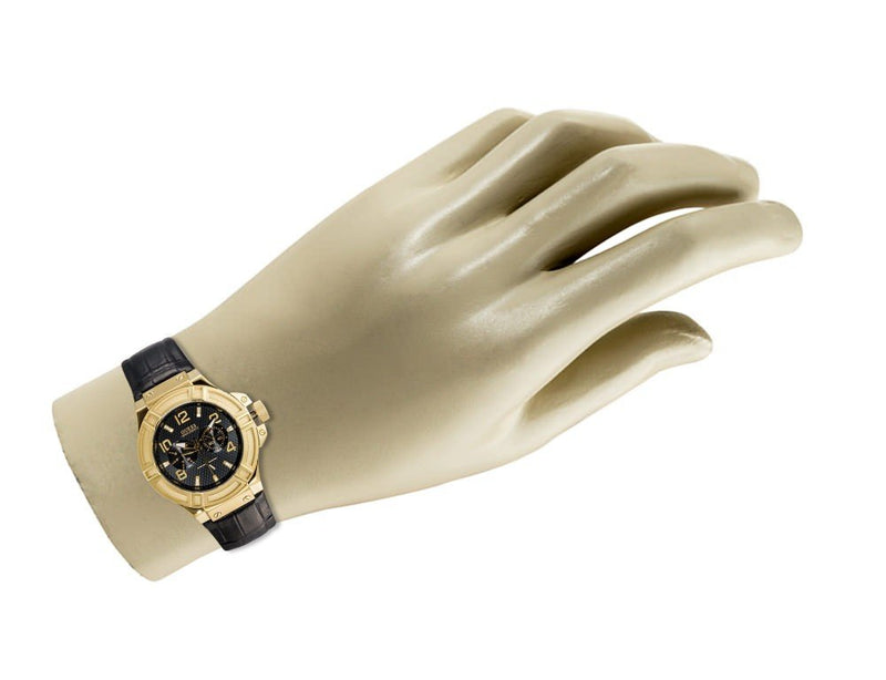 Guess Rigor Analog Black Dial Black Leather Strap Watch For Men - W0040G4 Buy Now By Guess