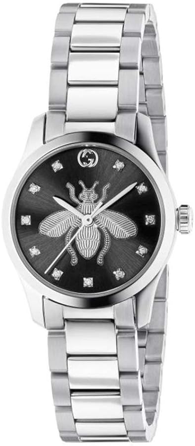 Shop Gucci G Timeless Quartz Diamonds Black Dial Silver Steel Strap Watch For Women - YA1265024 in USA