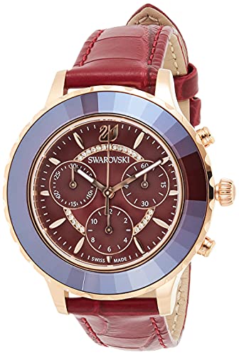 Shop Swarovski Octea Lux Chrono Red Dial Red Leather Strap Watch for Women - 5547642 in USA