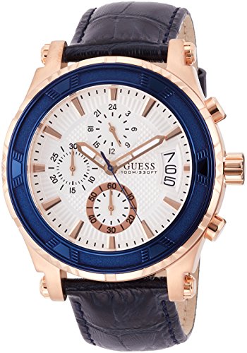 Shop Guess Pinnacle Chronograph White Dial Blue Leather Strap Watch For Men - W0673G6 in USA