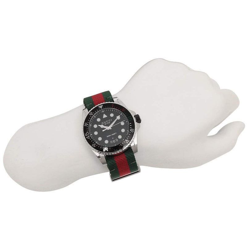 Shop Gucci Dive Black Dial Red & Green Nylon Strap Watch For Men - YA136209 in USA
