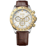 Hugo Boss Ikon Chronograph White Dial Brown Leather Strap Watch for Men - 1513174