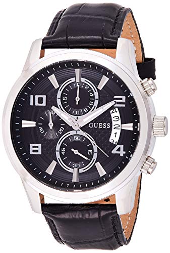 Guess Exec Chronograph Quartz Black Dial Black Leather Strap Watch for Men - W0076G1 Buy Now By Guess