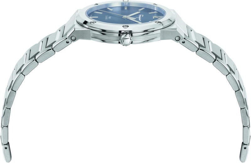 Shop Salvatore Ferragamo F-80 Classic Blue Dial Silver Steel Strap Watch for Men - SFDT01320 in USA