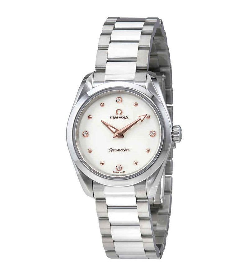 Shop Omega Seamaster Aqua Terra Quartz Diamond Silver Dial Silver Steel Strap Watch for Women - 220.10.28.60.54.001 in USA