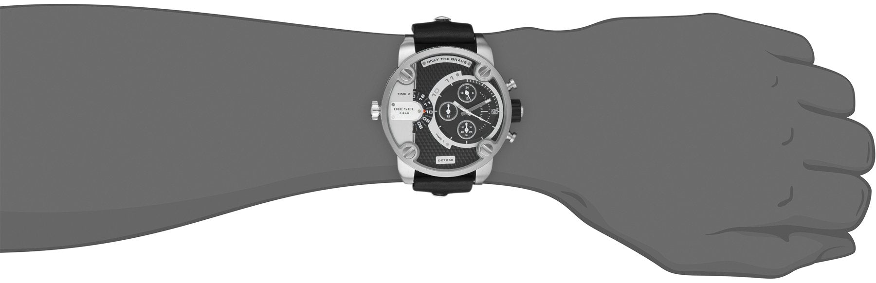 Diesel Mr Daddy Chronograph White Dial Black Leather Strap Watch For Men - DZ7125