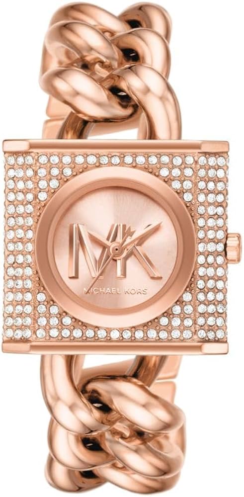 Shop Michael Kors Chain Lock Three-Hand Rose Gold Dial Rose Gold Steel Strap Watch for Women - MK4827 in USA