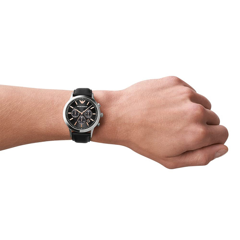 Emporio Armani Giovanni Analog Black Dial Black Leather Strap Watch For Men - AR11431 Buy Now By Emporio Armani
