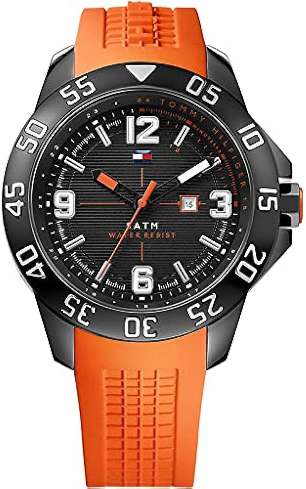 Shop Tommy Hilfiger Cole Black Dial Orange Rubber Strap Watch for Men - 1790985 in USA