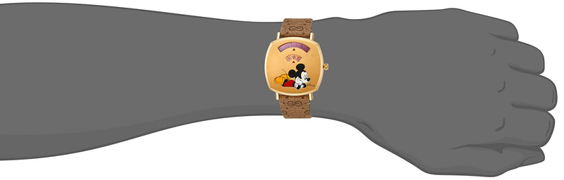 Gucci Grip Disney Mickey Mouse Gold Dial Brown Leather Strap Watch For Women - YA157420 Buy Now By Gucci