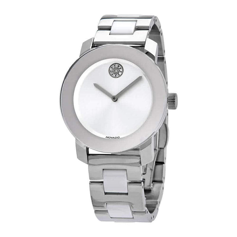 Shop Movado Bold Ceramic Silver Dial Silver Steel Strap Watch for Women - 3600638 in USA