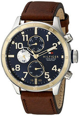 Shop Tommy Hilfiger Sport Multifunction Blue Dial Brown Leather Strap Watch for Men - 1791137 in USA