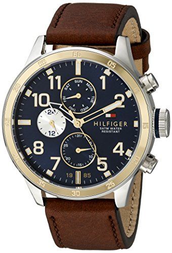 Shop Tommy Hilfiger Sport Multifunction Blue Dial Brown Leather Strap Watch for Men - 1791137 in USA