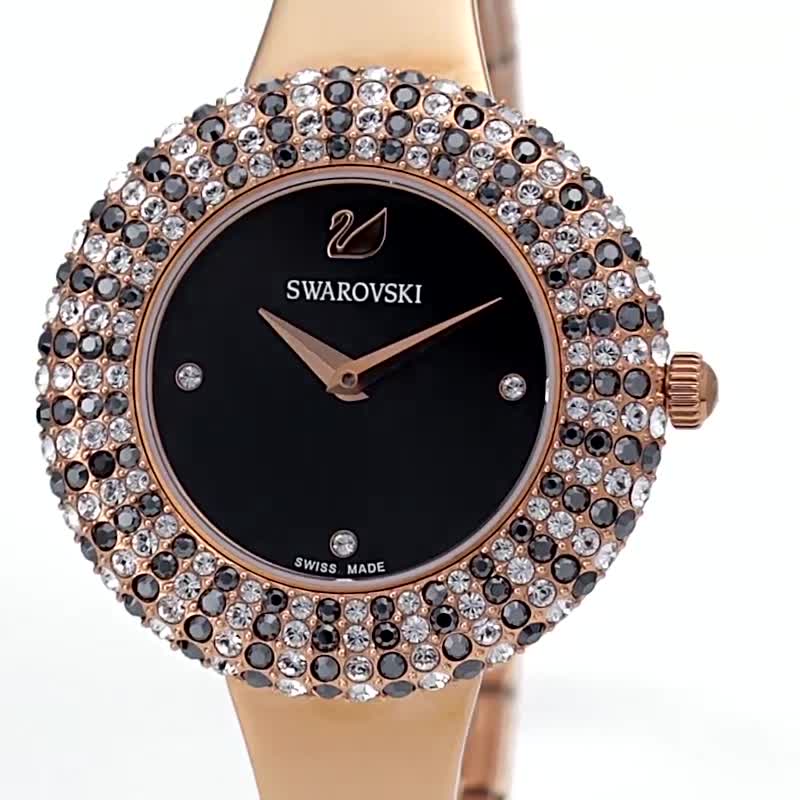 Shop Swarovski Crystal Rose Black Dial Rose Gold Steel Strap Watch for Women - 5484050 in USA