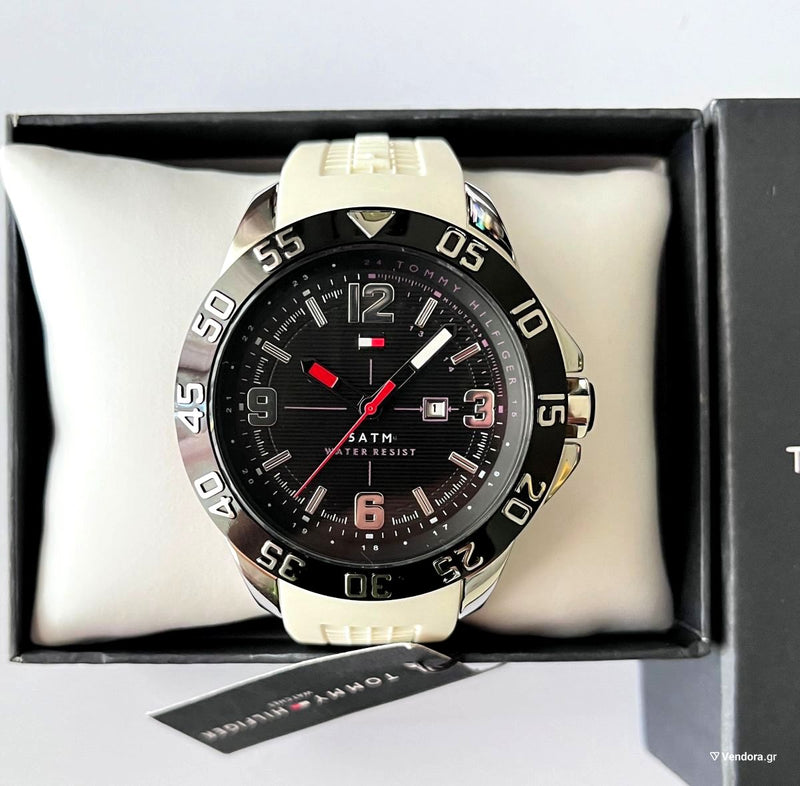 Shop Tommy Hilfiger Sport Black Dial White Rubber Strap Watch for Men - 1790986 in USA