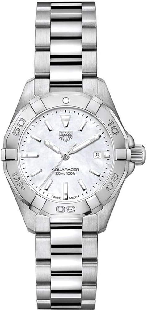 Shop Tag Heuer Aquaracer Quartz Mother of Pearl White Dial Silver Steel Strap Watch for Women - WBD1411.BA0741 in USA