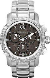 Shop Burberry Utilitarian Chronograph Black Dial Silver Steel Strap Watch For Men - BU9800 in USA