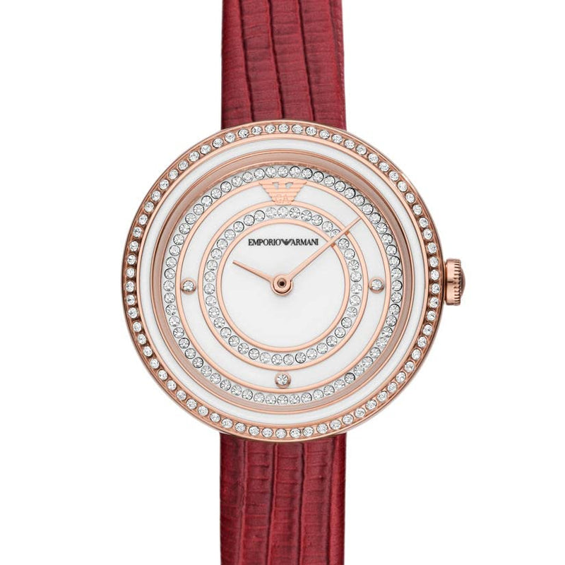 Emporio Armani Two-Hand Analog White Dial Red Leather Strap Watch For Women - AR11532 Buy Now By Emporio Armani