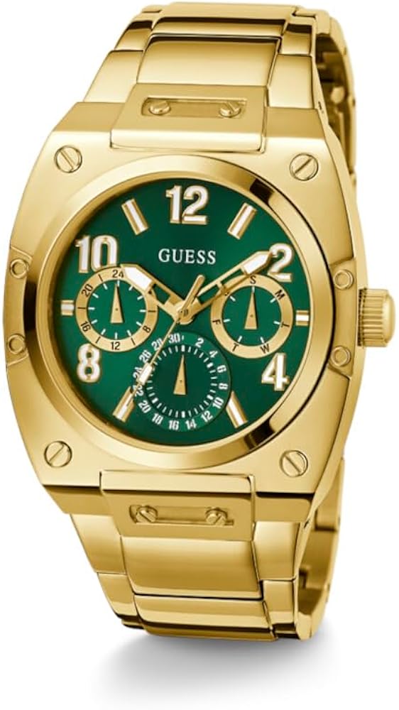 Shop Guess Trend Analog Green Dial Gold Steel Strap Watch For Men - GW0624G2 in USA