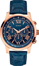 Guess Horizon Chronograph Blue Dial Blue Leather Strap Watch For Men - W0380G5 Buy Now By Guess