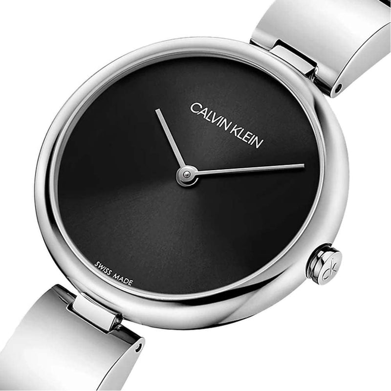Shop Calvin Klein Wavy Black Dial Silver Steel Strap Watch for Women - K9U23141 in USA