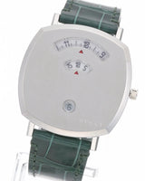 Shop Gucci Grip Quartz Silver Dial Green Leather Strap Watch For Women - YA157414 in USA