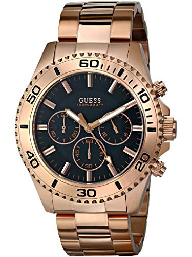 Shop Guess Chaser Chronograph Black Dial Rose Gold Steel Strap Watch for Men - W0170G3 in USA